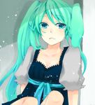  alternate_costume aqua_eyes aqua_hair bad_id bad_pixiv_id dress hatsune_miku highres long_hair miyake_achi solo tears twintails vocaloid 