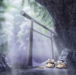  forest hakurei_reimu kirisame_marisa murasaki-no nature night no_humans peaceful scenery sleeping taiyaki torii touhou tree wagashi yukkuri_shiteitte_ne 