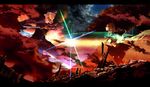  1girl battle cloud colorful duel epic katou_taira landscape pixiv_fantasia pixiv_fantasia_3 ruins sword weapon 