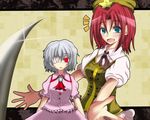  alternate_hair_length alternate_hairstyle eyepatch fangs hong_meiling multiple_girls remilia_scarlet short_hair takaji touhou 