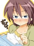  blue_eyes blush brown_hair hiiragi_inori lucky_star shing_(sorairo_factory) short_hair solo tears tissue_box 