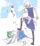  abduction bad_id bad_pixiv_id blonde_hair hakurei_reimu izayoi_sakuya kirisame_marisa kochiya_sanae multiple_girls shiroshi_(denpa_eshidan) sketch stomping thighhighs touhou 