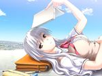  book long_hair misaki_ryou nekonyan sakaagari_hurricane school_uniform silver_hair solo 