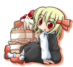  bad_id bad_pixiv_id blonde_hair cake food fruit hair_ribbon icing minazuki_aqua pastry red_eyes ribbon rumia short_hair solo strawberry touhou 