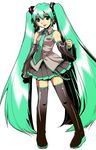  aqua_eyes aqua_hair detached_sleeves hatsune_miku headphones long_hair necktie skirt solo thighhighs tokita_monta twintails vocaloid 