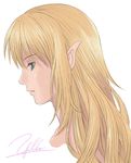  blonde_hair green_eyes long_hair original pointy_ears signature sketch solo yukihiro 