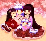  black_hair bow flower fujiwara_no_mokou hair_bow houraisan_kaguya long_hair multiple_girls red_eyes ribbon sakurano silver_hair touhou yukkuri_shiteitte_ne 