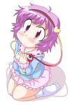  blush feet from_above geetsu komeiji_satori looking_up oekaki purple_eyes purple_hair short_hair socks solo touhou 