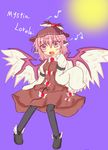  animal_ears bad_id bad_pixiv_id beamed_eighth_notes eighth_note fang hat moon musical_note mystia_lorelei onsen_tamago_(onnsenn) open_mouth pink_hair short_hair simple_background solo touhou wings 