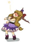  blush brown_hair closed_eyes drunk horns ibuki_suika long_hair lowres pentagon solo touhou wrist_cuffs 