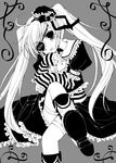  :p dress eyepatch greyscale hat head_tilt long_hair monochrome original solo striped tongue tongue_out tsuchinoko._(froufrou) twintails very_long_hair 