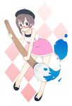  art_brush blush giant_brush glasses happy hat original oza_watto paintbrush short_hair solo 