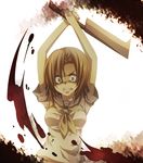  arms_up bad_id bad_pixiv_id blood clenched_teeth crazy hatchet higurashi_no_naku_koro_ni nose_hatchet orange_hair ryuuguu_rena school_uniform serafuku short_hair solo tears teeth tsukioka_tsukiho 