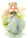  bad_id bad_pixiv_id bare_shoulders beatmania beatmania_iidx blonde_hair dress elbow_gloves flower gloves grass green_eyes hair_flower hair_ornament head_tilt holding holding_sword holding_weapon long_hair open_mouth shiramori_yuse sitting solo sword water weapon 