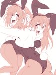  animal_ears asahina_mikuru ass back backless_outfit bad_id bad_pixiv_id bare_back bunny_ears bunnysuit cika long_hair monochrome multiple_girls pantyhose pink short_hair suzumiya_haruhi suzumiya_haruhi_no_yuuutsu 