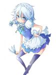  braid fuabio izayoi_sakuya maid short_hair silver_hair solo thighhighs touhou twin_braids zettai_ryouiki 