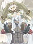  abs disgaea glasses imoda long_hair male_focus multiple_boys robe shirtless sinner_(disgaea) skull_(disgaea) white_hair yellow_eyes 