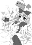  apron bunny greyscale hair_ribbon long_hair maid monochrome original ribbon smile solo tsuchinoko._(froufrou) 