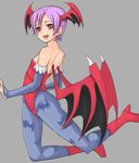  animal_print bad_id bad_pixiv_id bat_print elbow_gloves flat_chest gloves leotard lilith_aensland pantyhose print_legwear red_eyes red_leotard solo tarayama vampire_(game) wings 