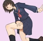  brown_eyes brown_hair one_knee original school_uniform solo tarayama uniform 