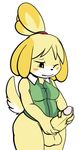  aintsmart animal_crossing balls blush breasts canine dickgirl intersex isabelle isabelle_(animal_crossing) mammal masturbation nintendo penis plain_background solo thick_penis video_games 