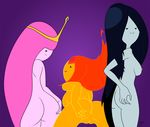  anus bent_over black_eyes black_hair breasts butt female flame_princess group hair looking_at_viewer looking_back marceline nude open_mouth pink_hair presenting princess_bubblegum pussy quasi99 red_hair vampire 