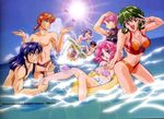  4girls artist_request arwynn_dorstein barefoot bikini breasts cleavage day grace_urigin hector_madison irmgult_kazahara jellyfish jpeg_artifacts large_breasts lenonjayce_starlord lens_flare medium_breasts mina_likering multiple_boys multiple_girls ocean patricia_hackman ring_mao super_robot_wars super_robot_wars_f swimsuit water 