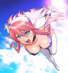  ass birdy_cephon_altirra blue_eyes boots breasts covered_nipples hanging_breasts large_breasts long_hair multicolored_hair pink_hair smile solo tetsuwan_birdy two-tone_hair ueyama_michirou white_hair 