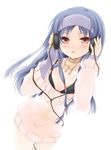  bad_id bad_pixiv_id bikini_top blue_hair blush brown_eyes flat_chest headband headphones idolmaster idolmaster_(classic) idolmaster_1 jewelry kisaragi_chihaya komi_zumiko long_hair long_sleeves musical_note necklace solo standing sweater 