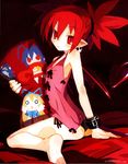  ass barefoot black_panties cameo crease dakimakura_(object) disgaea etna feet flat_chest flonne harada_takehito highres kneeling laharl panties pillow pointy_ears prinny red_eyes red_hair solo tail underwear wings 
