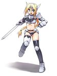  armor bikini_armor blonde_hair blue_eyes original solo sword thighhighs tomoshibi_hidekazu weapon 