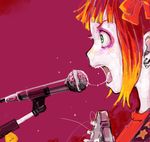  amami_haruka bad_id bad_pixiv_id bow earrings face green_eyes guitar hair_bow idolmaster idolmaster_(classic) idolmaster_1 instrument jewelry microphone microphone_stand open_mouth pale_face pale_skin red_hair saliva saliva_trail solo tamaoki_benkyou 
