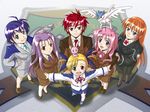  5girls ahoge blonde_hair blue_eyes brown_hair caro_ru_lushe dragon erio_mondial friedrich green_eyes grin heterochromia long_hair lutecia_alpine lyrical_nanoha mahou_shoujo_lyrical_nanoha_strikers military military_uniform multiple_girls necktie orange_hair pantyhose pencil_skirt pink_hair purple_hair ryuhisho sacred_heart short_hair side_ponytail skirt smile subaru_nakajima teana_lanster thighhighs tsab_air_military_uniform tsab_executive_military_uniform tsab_ground_military_uniform tsab_rescue_military_uniform uniform vivio 