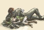  armor artist_request blonde_hair cape ganondorf gerudo hat link male_focus multiple_boys pointy_ears reading red_hair sleeping the_legend_of_zelda the_legend_of_zelda:_twilight_princess 