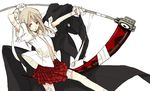  bad_id bad_pixiv_id bandages coat gloves green_eyes katsura_miya maka_albarn open_clothes open_shirt scythe shirt skirt sleeves_pushed_up soul_eater soul_eater_(character) twintails weapon white_background 