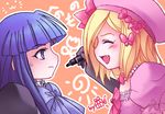  blonde_hair blue_hair closed_eyes frederica_bernkastel hat henohenomoheji lambdadelta marker multiple_girls orange541 pink_hat ribbon umineko_no_naku_koro_ni 