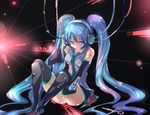  aqua_eyes blue_hair detached_sleeves fuabio hatsune_miku headphones long_hair necktie scissors solo thighhighs twintails very_long_hair vocaloid 