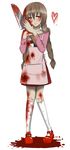  apron blood braid ft666ghi heart highres knife madotsuki mary_janes pink_shirt shirt shoes socks solo twin_braids yandere yume_nikki 