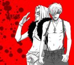 abs belly belt captain_(hellsing) doctor_(hellsing) feather_boa glasses gloves hair_over_one_eye hellsing jewelry monochrome multiple_boys necklace pants solid&amp;etc suspenders 