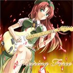  bad_id bad_pixiv_id braid china_dress chinese_clothes dress green_eyes guitar hong_meiling instrument long_hair mochi.f red_hair solo stratocaster touhou twin_braids 