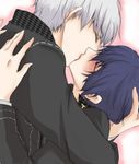  1girl blue_hair blush closed_eyes couple hetero hug kiss narukami_yuu persona persona_4 reverse_trap shirogane_naoto you_(kimito) 