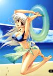  absurdres barefoot bikini breasts copyright_request day feet highres innertube large_breasts miyatsuki_itsuka red_eyes solo swimsuit white_hair 