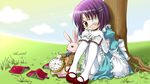  alice_(wonderland) alice_(wonderland)_(cosplay) alice_in_wonderland aoki_ume apron bunny cosplay ef elbow_gloves end_card eyepatch gloves highres mary_janes pantyhose red_footwear shindou_chihiro shoes solo white_legwear 