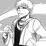  bleach casual cigarette earrings greyscale hollow_ichigo jewelry lowres male_focus monochrome smoke smoking solo tongue 