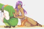  1girl breasts circlet cleavage clift dark_skin dragon_quest dragon_quest_iv earrings jewelry large_breasts leaning loincloth long_hair manya mth194 musical_note nail_polish pelvic_curtain pink_nails purple_hair red_eyes sandals smile 