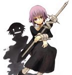  androgynous crona_(soul_eater) dress non-web_source pink_hair purple_eyes shadow solo soul_eater sword weapon 