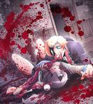  1girl bad_end blonde_hair blood blood_on_face bloody_clothes blue_eyes breasts brown_eyes brown_hair cannibalism corpse corpse_party crazy crazy_eyes crazy_smile death eating eyeball fang grin guro hair_over_one_eye holding_hands intestines kishinuma_yoshiki nipples note organs ribs rokuhara school_uniform shinozaki_ayumi short_hair short_twintails slit_pupils small_breasts smile spoilers sweatdrop tears twintails 