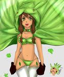  brown_hair cape chespin chibi chibi_inset cloak freckles gen_6_pokemon gloves highres hood leaf lips looking_at_viewer navel nibirhu89 open_mouth personification poke_ball_theme pokemon pokemon_(game) pokemon_xy solo thighhighs 