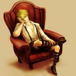  blonde_hair couch dio_brando ichimoku_(tansio5) jojo_no_kimyou_na_bouken male_focus shorts solo suspenders younger 