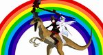  2girls 3d black_hair rainbow raptor ruby_(rwby) rwby smile top_hat weiss_schnee white_hair wink 